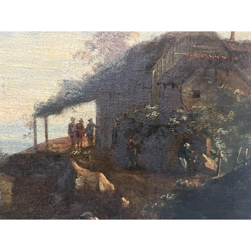 Huile sur toile « Paysage marin et montagneux », XIXᵉ siècle