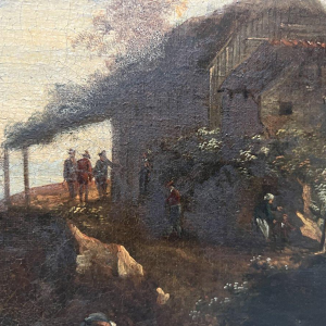 Oil on canvas, "Seascape and Mountains", 19th century