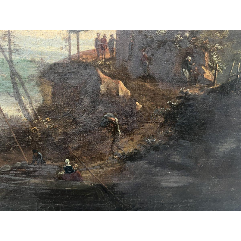 Huile sur toile « Paysage marin et montagneux », XIXᵉ siècle