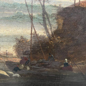 Oil on canvas, "Seascape and Mountains", 19th century