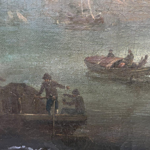 Huile sur toile « Paysage marin et montagneux », XIXᵉ siècle