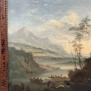 Huile sur toile « Paysage marin et montagneux », XIXᵉ siècle