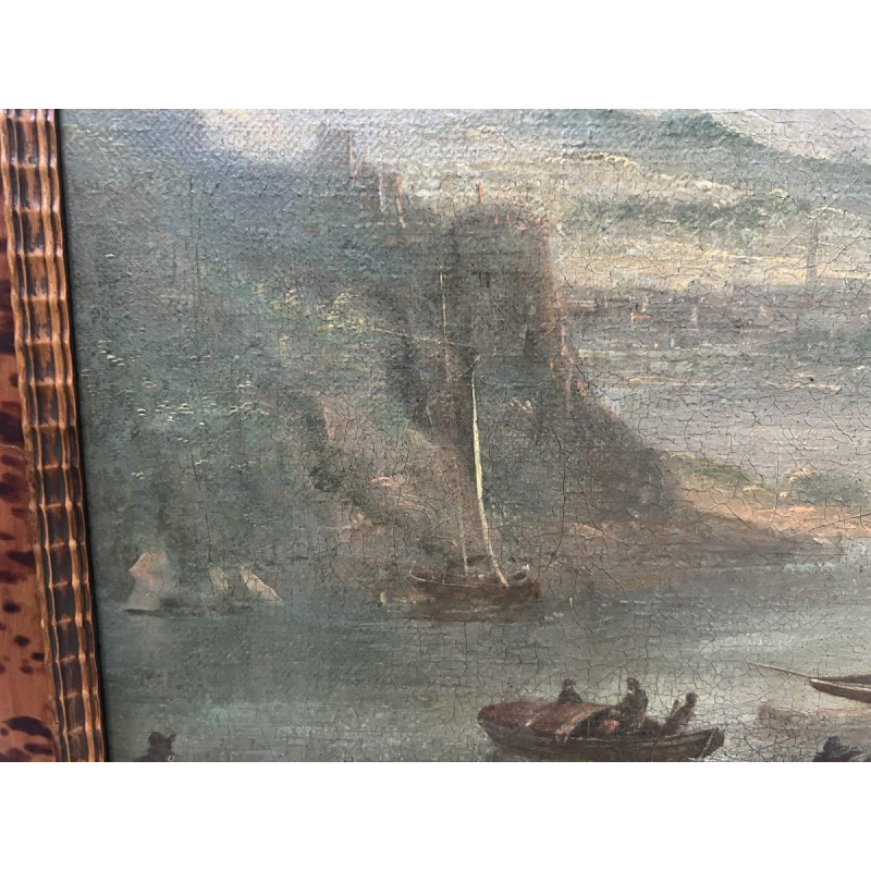 Olieverf op doek, "Zeegezicht en bergen", 19e eeuw