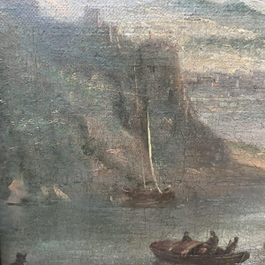 Oil on canvas, "Seascape and Mountains", 19th century