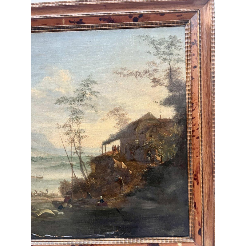 Huile sur toile « Paysage marin et montagneux », XIXᵉ siècle