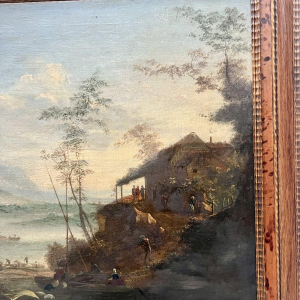 Olieverf op doek, "Zeegezicht en bergen", 19e eeuw