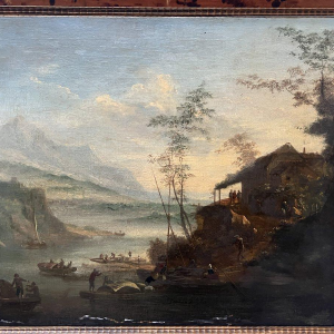 Huile sur toile « Paysage marin et montagneux », XIXᵉ siècle