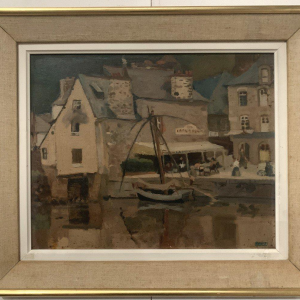 Tableau « Vue animée sur le port », huile sur toile signée, XXᵉ siècle