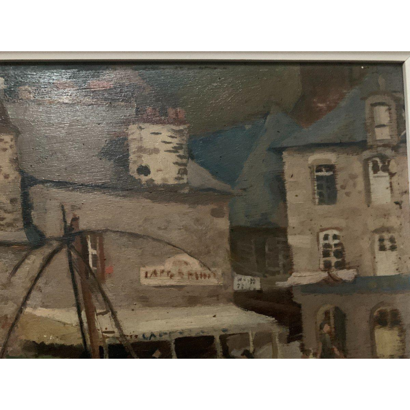 Painting "Lively View of the Port", oil on canvas, signed, 20th century