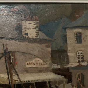 Schilderij "Levendig uitzicht op de haven", olieverf op doek, gesigneerd, 20e eeuw