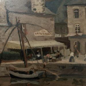 Painting "Lively View of the Port", oil on canvas, signed, 20th century