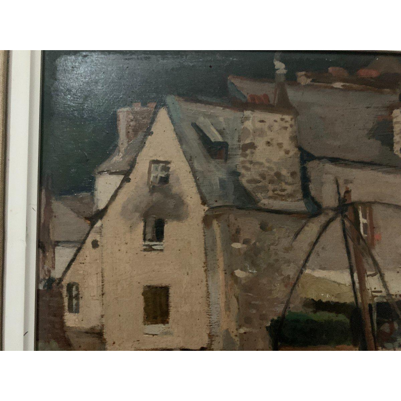 Painting "Lively View of the Port", oil on canvas, signed, 20th century