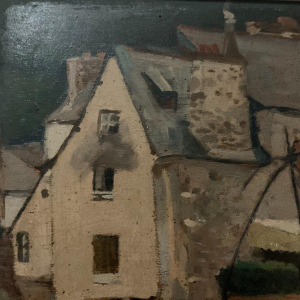 Schilderij "Levendig uitzicht op de haven", olieverf op doek, gesigneerd, 20e eeuw