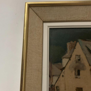 Schilderij "Levendig uitzicht op de haven", olieverf op doek, gesigneerd, 20e eeuw