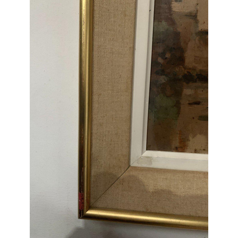 Schilderij "Levendig uitzicht op de haven", olieverf op doek, gesigneerd, 20e eeuw