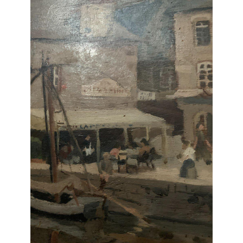 Painting "Lively View of the Port", oil on canvas, signed, 20th century