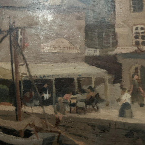 Painting "Lively View of the Port", oil on canvas, signed, 20th century