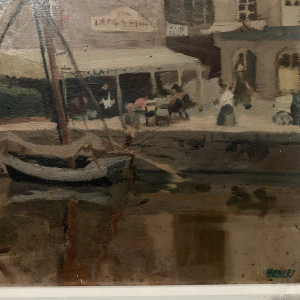 Tableau « Vue animée sur le port », huile sur toile signée, XXᵉ siècle