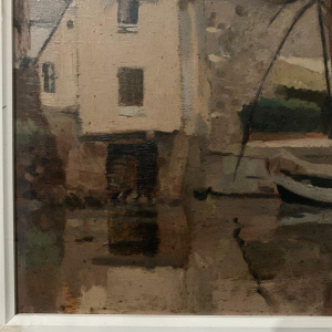 Painting "Lively View of the Port", oil on canvas, signed, 20th century