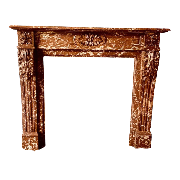 Louis XVI style fireplace in speckled red marble, 20th century