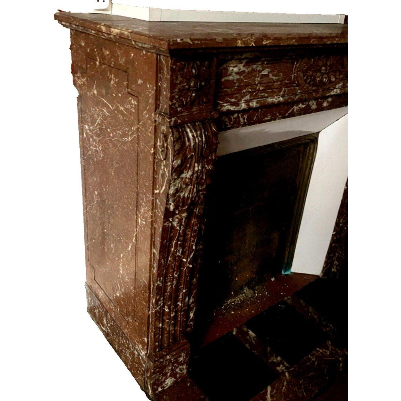 Louis XVI style fireplace in speckled red marble, 20th century