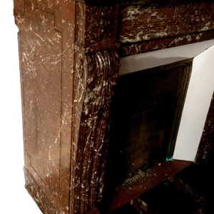 Louis XVI style fireplace in speckled red marble, 20th century