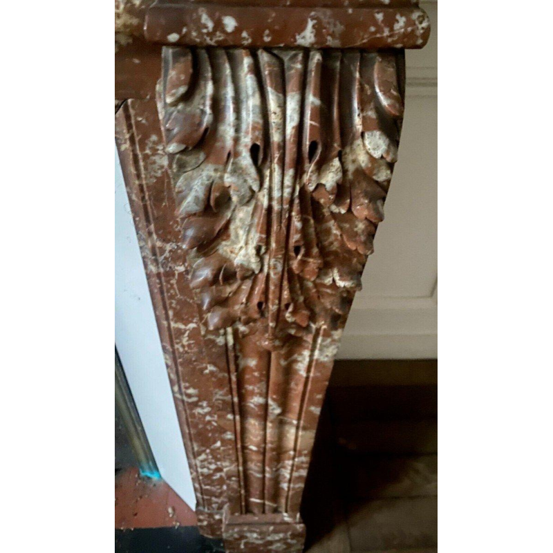 Louis XVI style fireplace in speckled red marble, 20th century