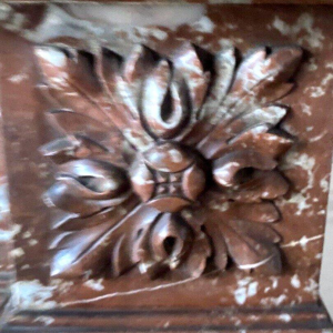 Louis XVI style fireplace in speckled red marble, 20th century