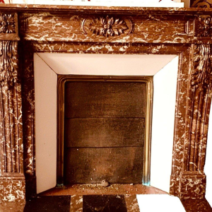 Louis XVI style fireplace in speckled red marble, 20th century