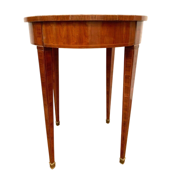 Louis XVI style pedestal table, rosewood and palisander marquetry, 20th century