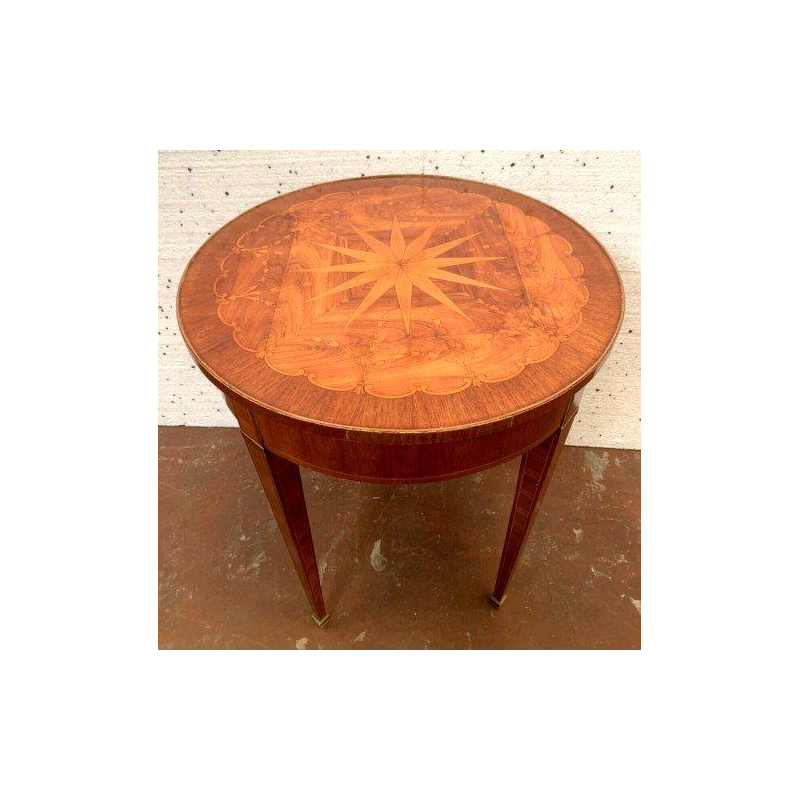 Louis XVI style pedestal table, rosewood and palisander marquetry, 20th century