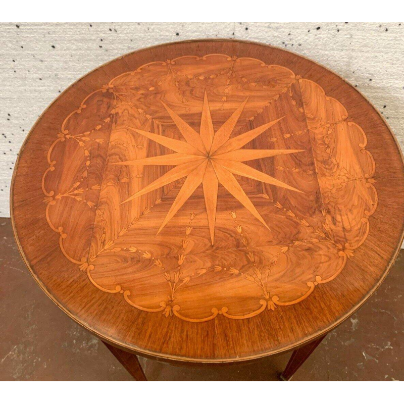 Table guéridon de style Louis XVI, marqueterie de bois de rose et palissandre, XX siècle