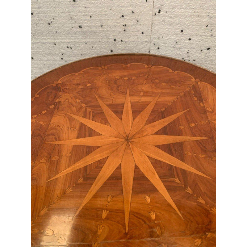 Louis XVI style pedestal table, rosewood and palisander marquetry, 20th century