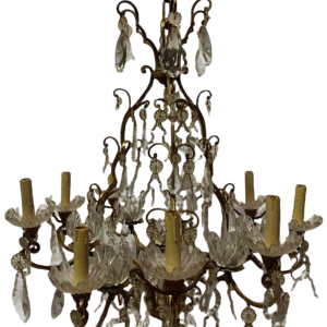 Cage chandelier with sixteen lights, crystal drops and cups, 19th century