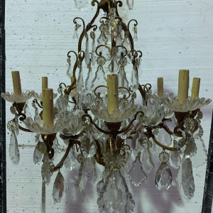 Cage chandelier with sixteen lights, crystal drops and cups, 19th century