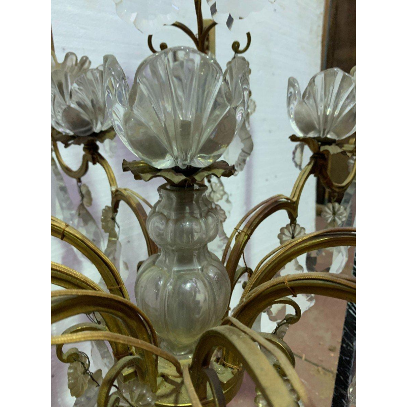 Lustre cage à seize lumières, pampilles et coupelles de cristal, XIX siècle