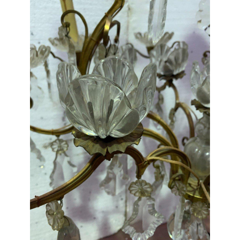 Lustre cage à seize lumières, pampilles et coupelles de cristal, XIX siècle