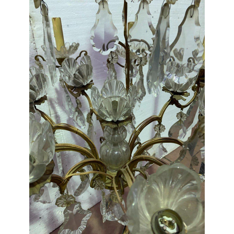 Cage chandelier with sixteen lights, crystal drops and cups, 19th century