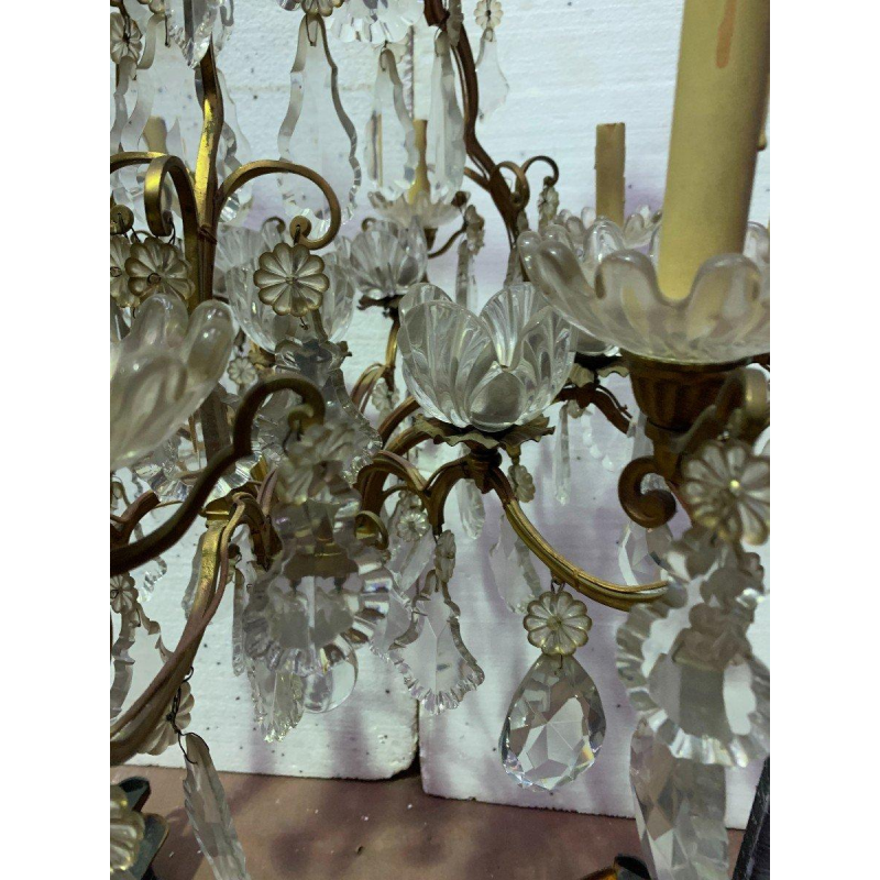 Cage chandelier with sixteen lights, crystal drops and cups, 19th century