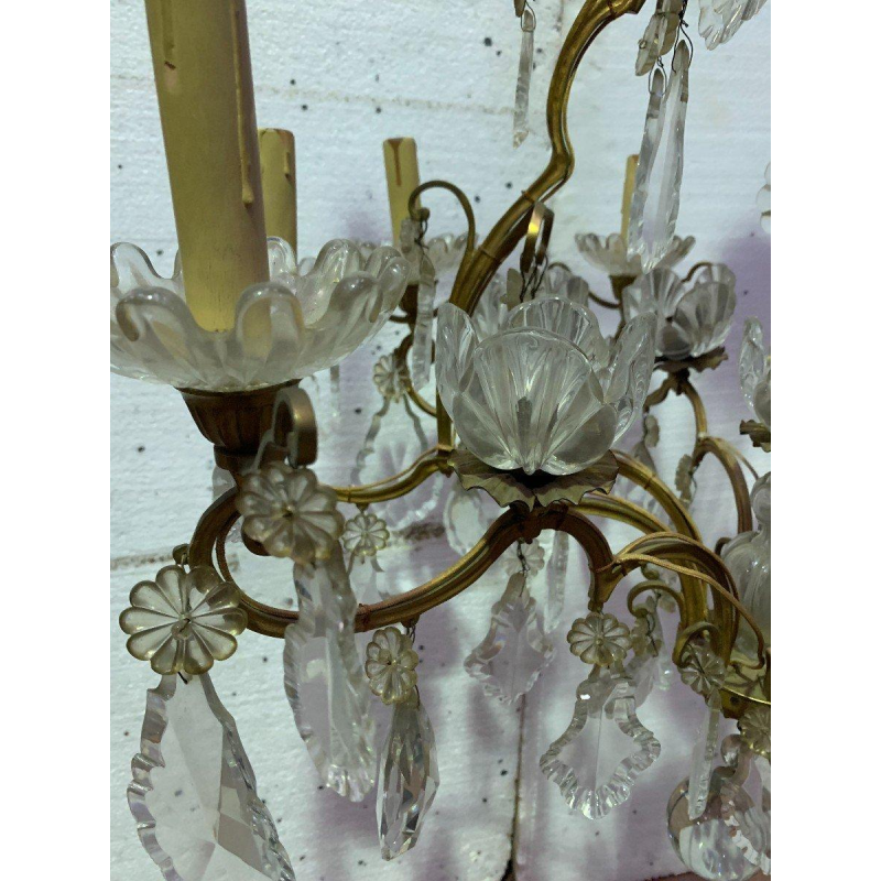 Lustre cage à seize lumières, pampilles et coupelles de cristal, XIX siècle