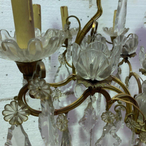 Cage chandelier with sixteen lights, crystal drops and cups, 19th century