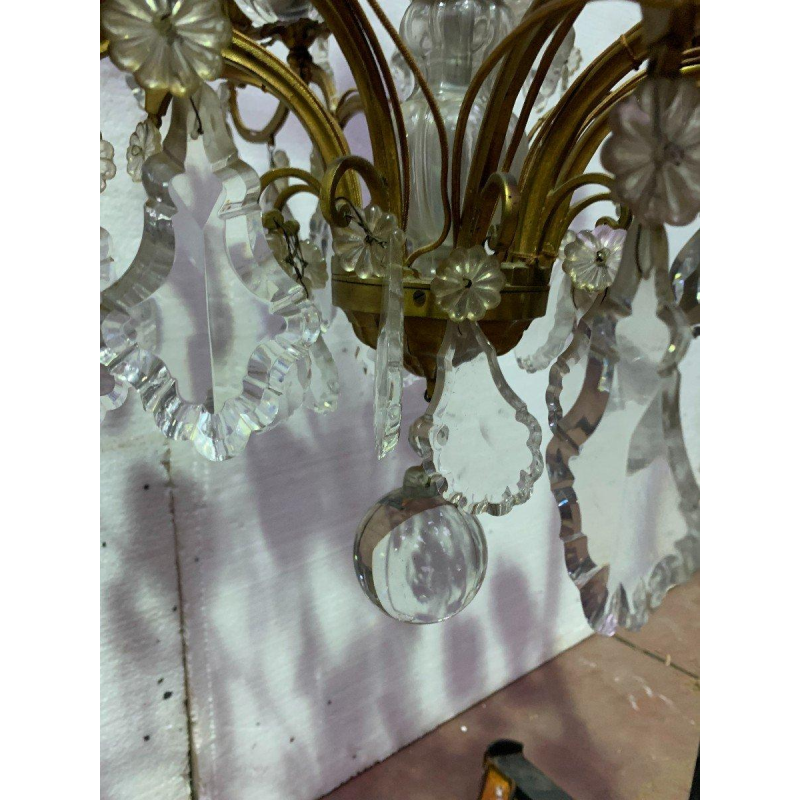 Lustre cage à seize lumières, pampilles et coupelles de cristal, XIX siècle