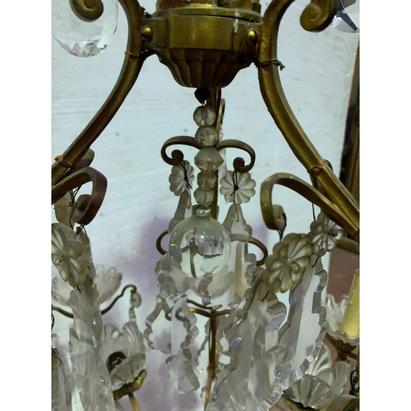 Cage chandelier with sixteen lights, crystal drops and cups, 19th century