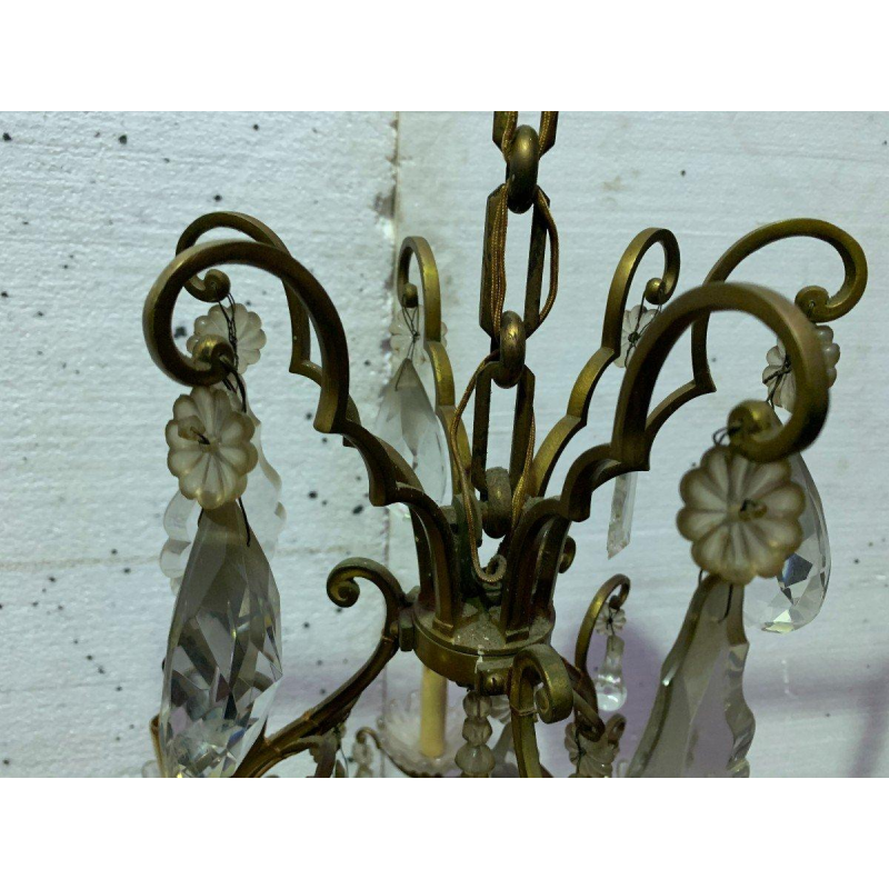 Cage chandelier with sixteen lights, crystal drops and cups, 19th century