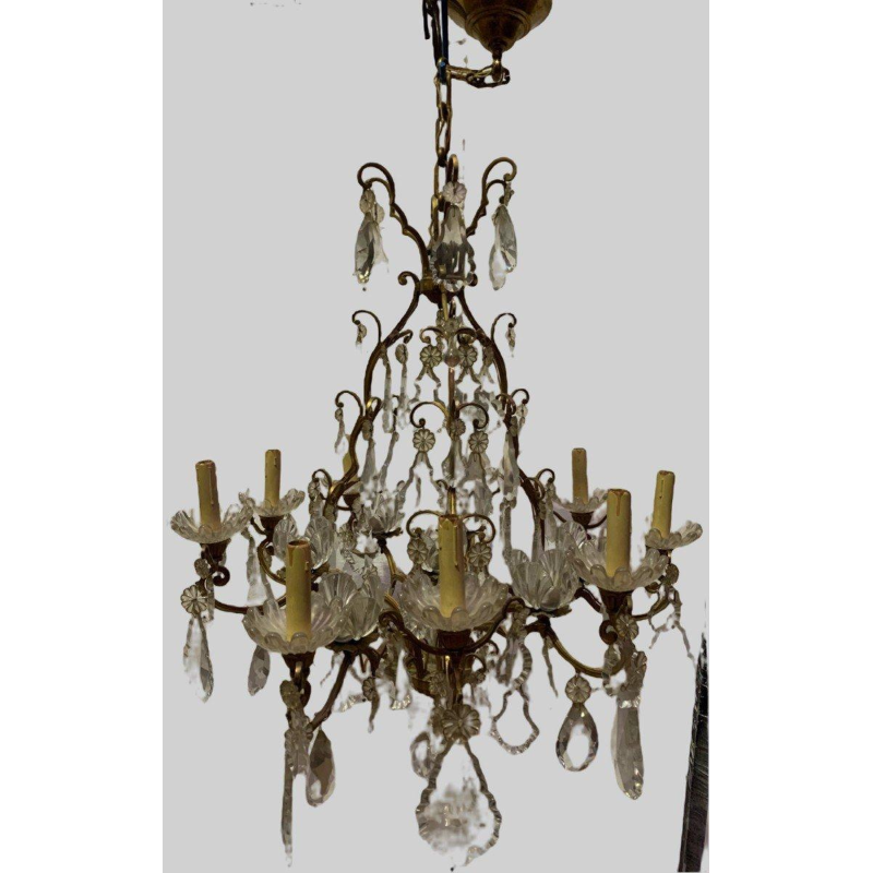 Cage chandelier with sixteen lights, crystal drops and cups, 19th century