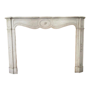 Louis XV style fireplace, Pompadour model, in white Carrara marble, 20th century