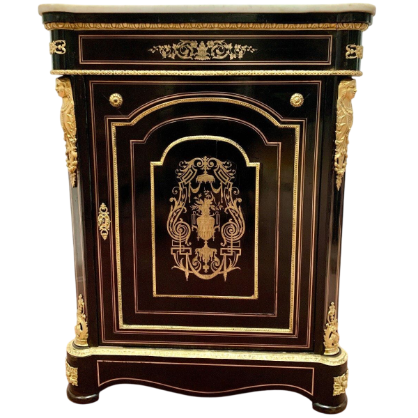 Napoleon III style console table, in wood and brass marquetry, 19th century