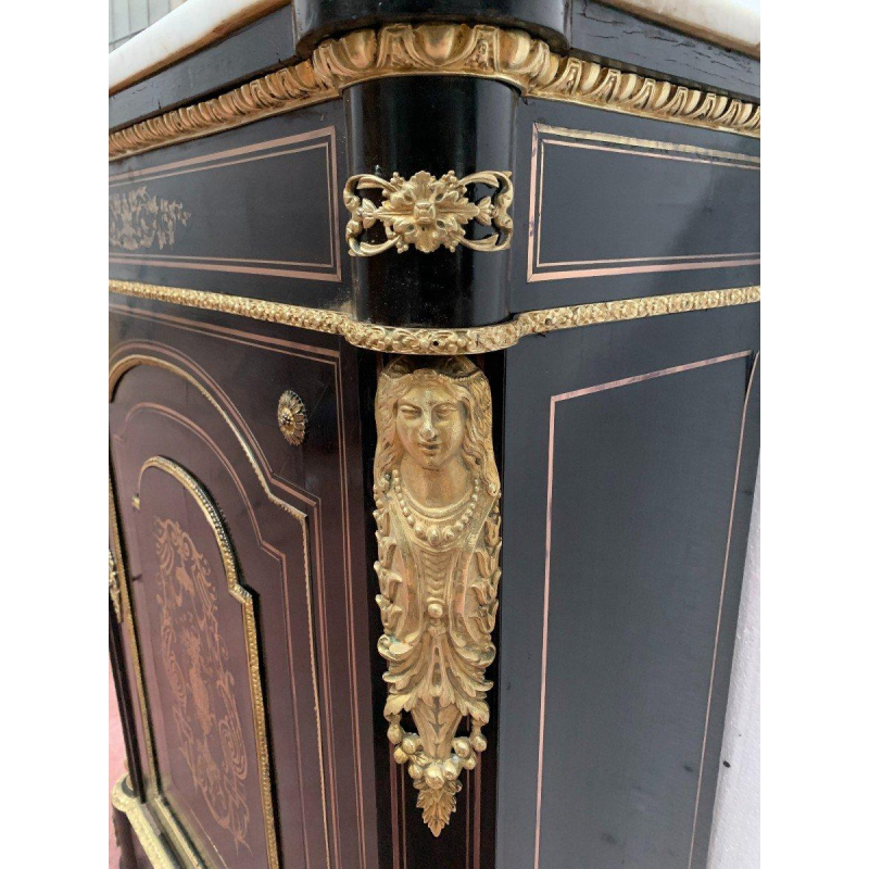 Napoleon III style console table, in wood and brass marquetry, 19th century