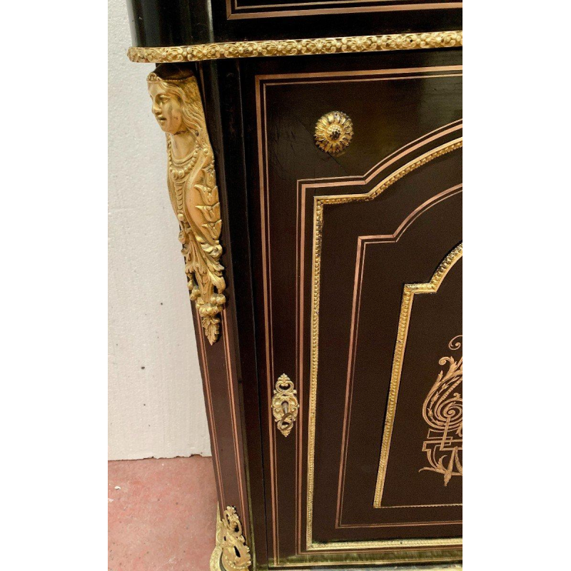 Napoleon III style console table, in wood and brass marquetry, 19th century