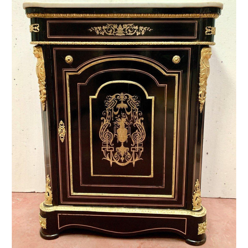 Meuble à hauteur d’appui Napoléon III, en bois et marqueterie de laiton, XIX siècle